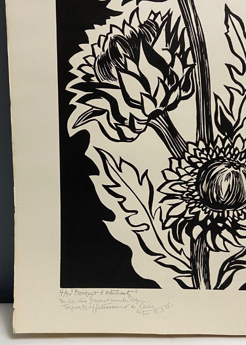 Lithographie contresignée Laure Malclès Masereel bouquet d'artichauts 1974-photo-3