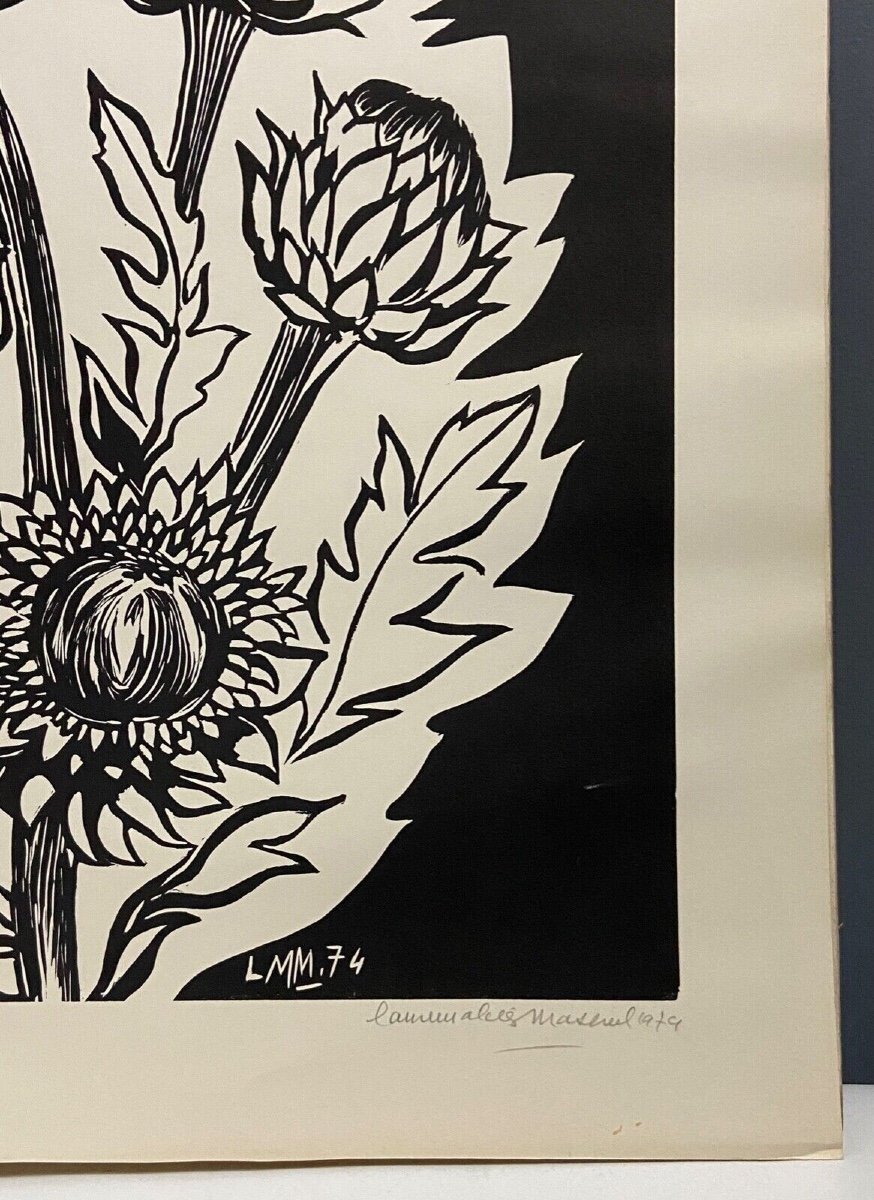 Lithographie contresignée Laure Malclès Masereel bouquet d'artichauts 1974-photo-4