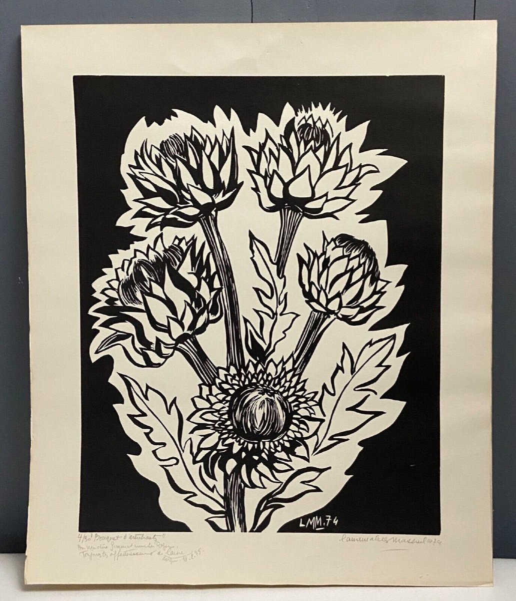 Lithographie contresignée Laure Malclès Masereel bouquet d'artichauts 1974