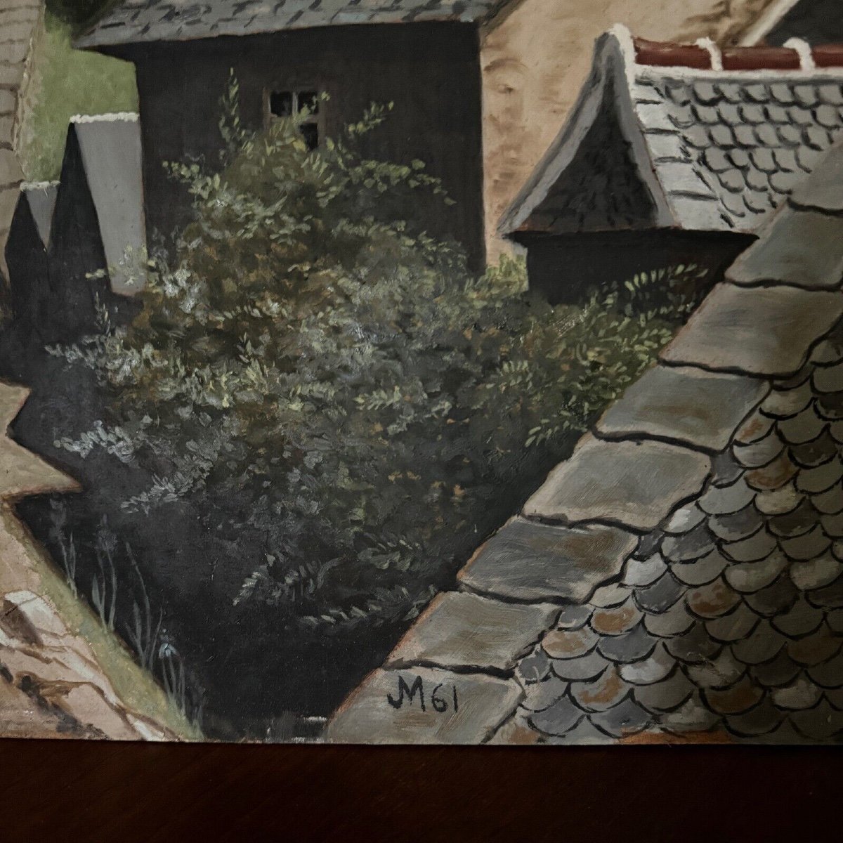 Oil On Panel Depicting A Village In 1961-photo-3