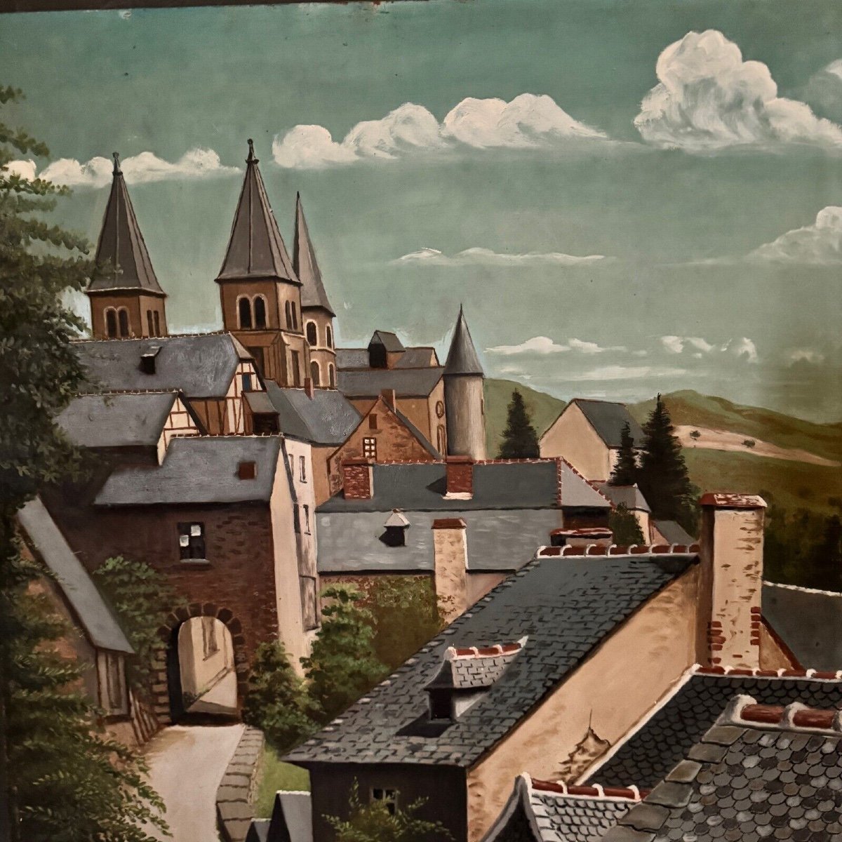 Oil On Panel Depicting A Village In 1961-photo-4