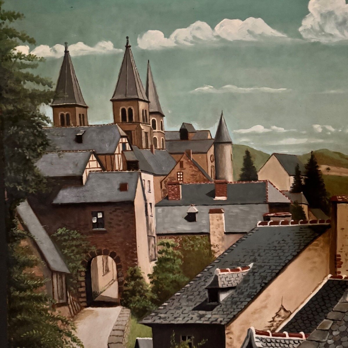 Oil On Panel Depicting A Village In 1961-photo-3