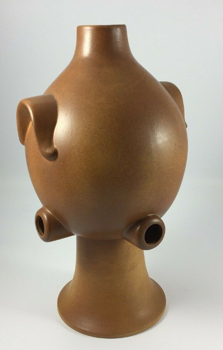 Vintage 1960s Ceramic Sculpture With Brown Patina Application-photo-8