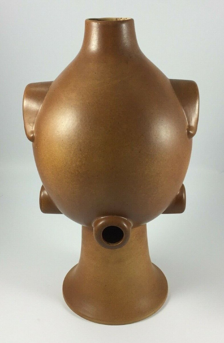 Vintage 1960s Ceramic Sculpture With Brown Patina Application