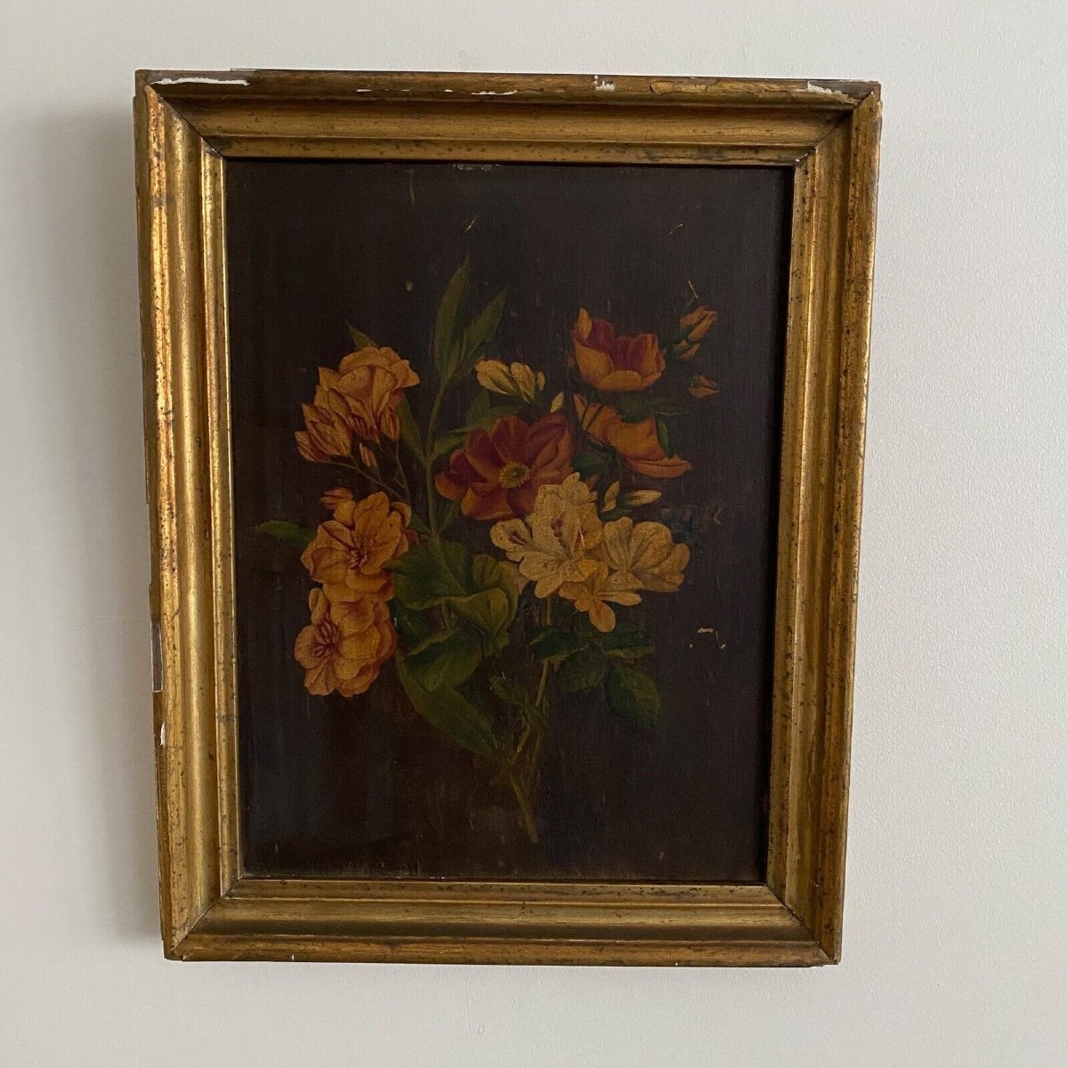 Pair Of Still Lifes, Oils On Cardboard, Late 19th Century, Bouquets Of Flowers-photo-3