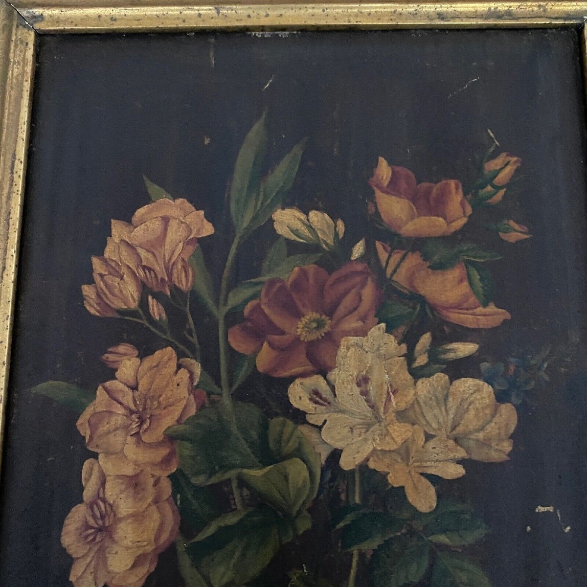 Pair Of Still Lifes, Oils On Cardboard, Late 19th Century, Bouquets Of Flowers-photo-5