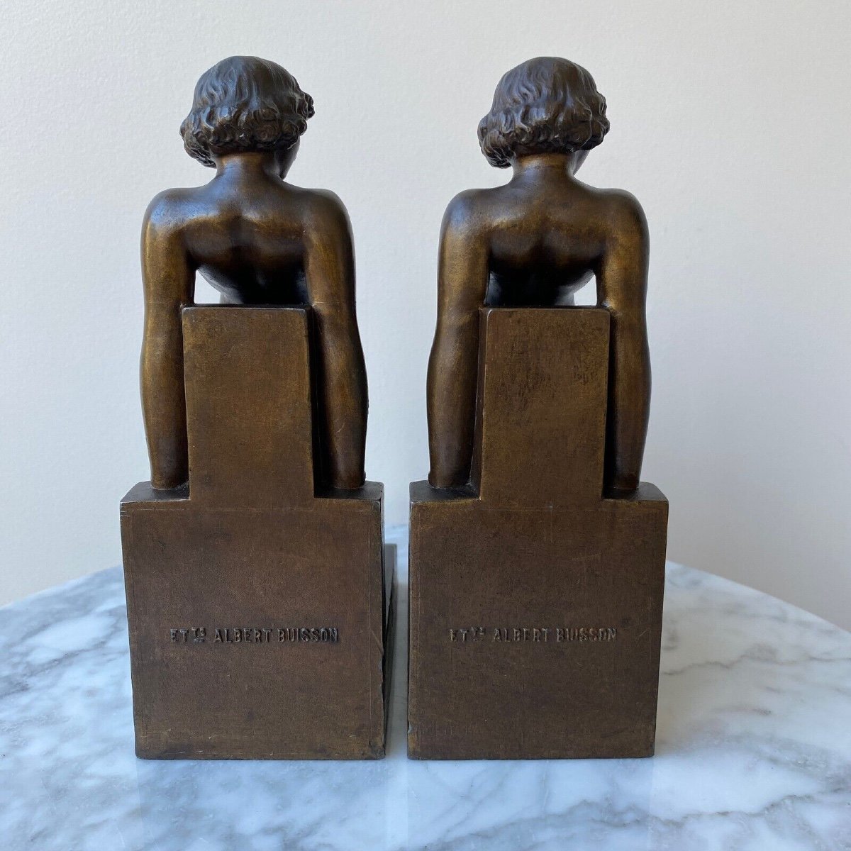 Pair Of Bookends By F. Bazin Art Deco 1930 Patinated Metal-photo-2