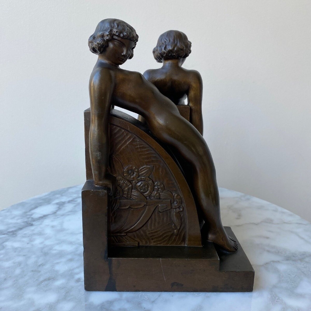 Pair Of Bookends By F. Bazin Art Deco 1930 Patinated Metal-photo-8