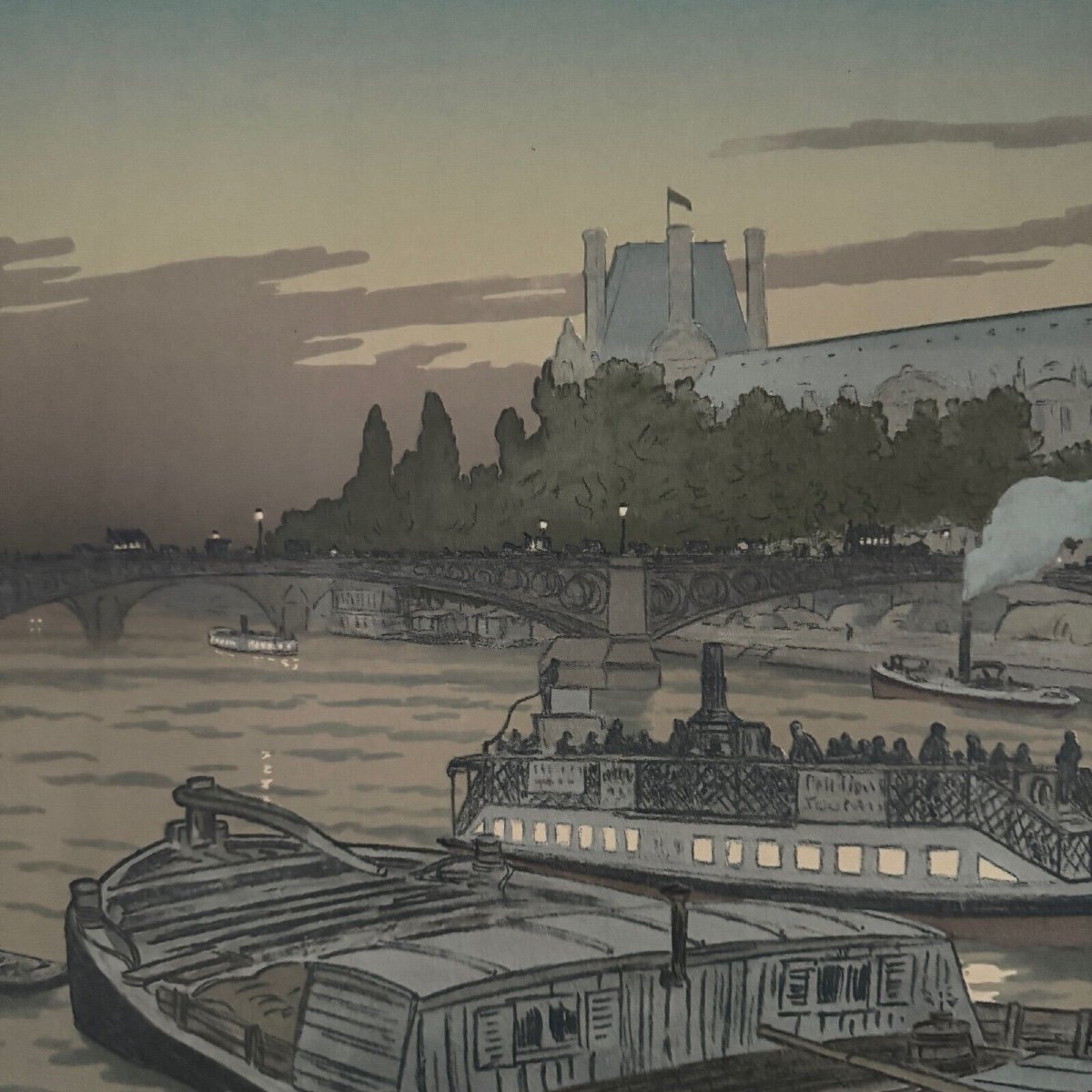 Lithograph By Henri Rivière The Pont Des Saints-pères And The Louvre-photo-2