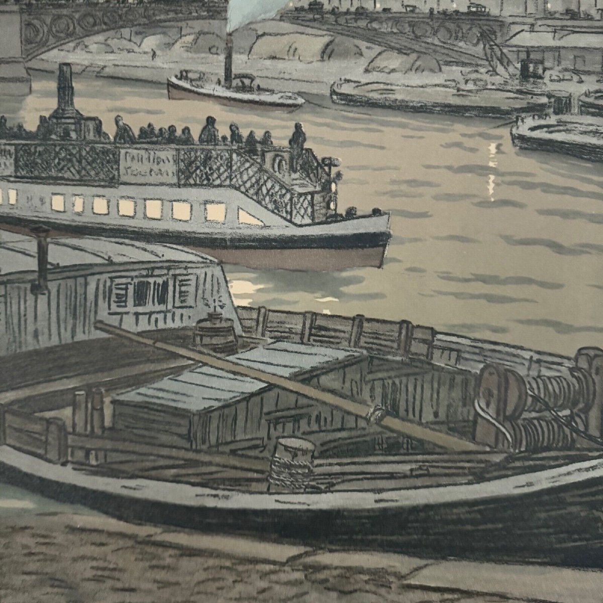 Lithograph By Henri Rivière The Pont Des Saints-pères And The Louvre-photo-3