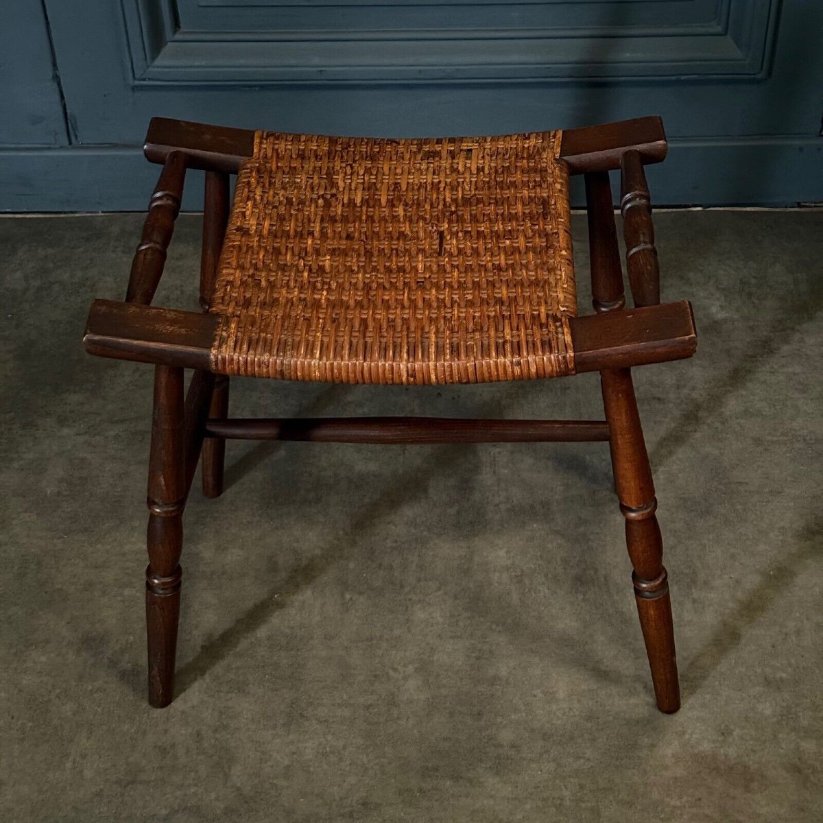 Oakwood 20th Century Turned Wood And Wicker Stool-photo-1