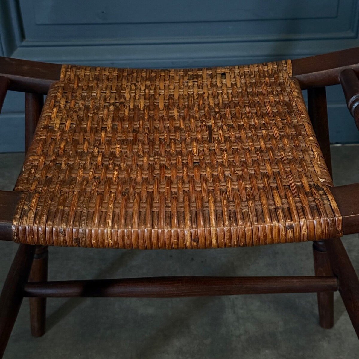 Oakwood 20th Century Turned Wood And Wicker Stool-photo-3