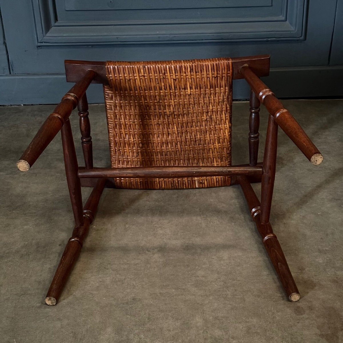 Oakwood 20th Century Turned Wood And Wicker Stool-photo-4