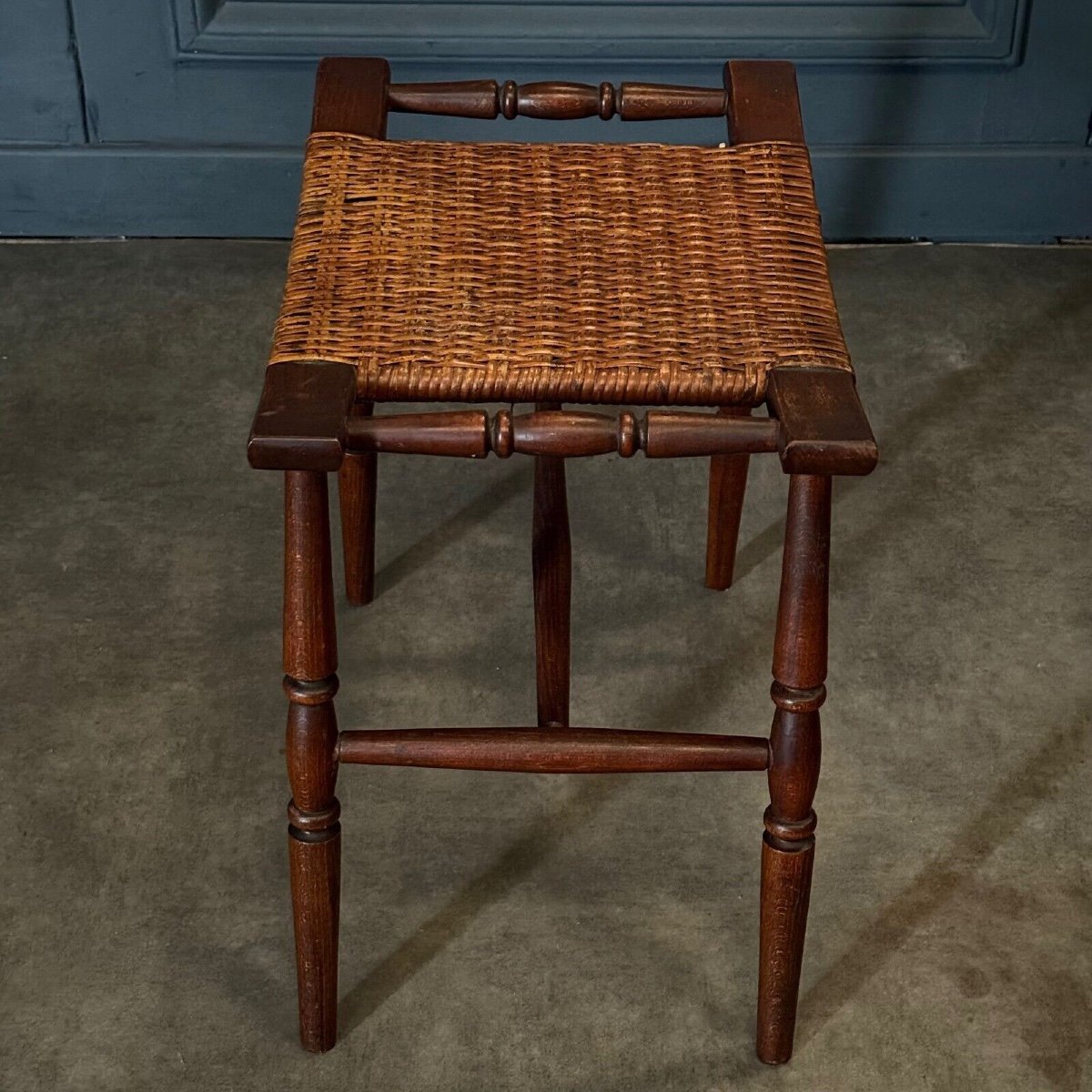 Oakwood 20th Century Turned Wood And Wicker Stool-photo-7