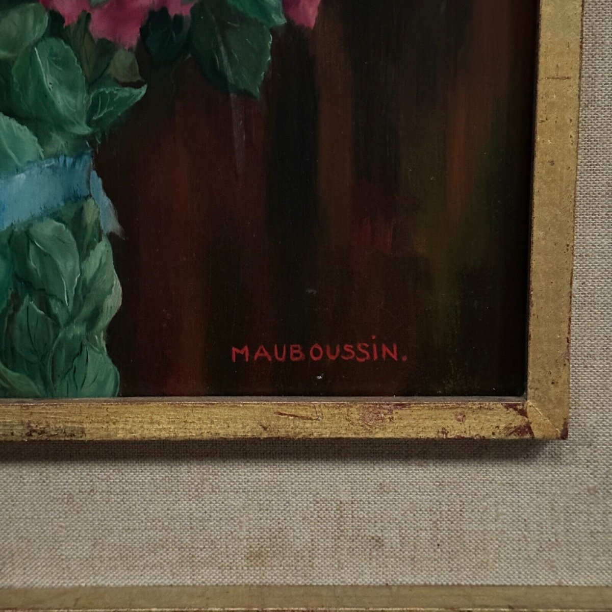 Oil On Wood Still Life Bouquet Of Roses 20th Century By Mauboussin-photo-4