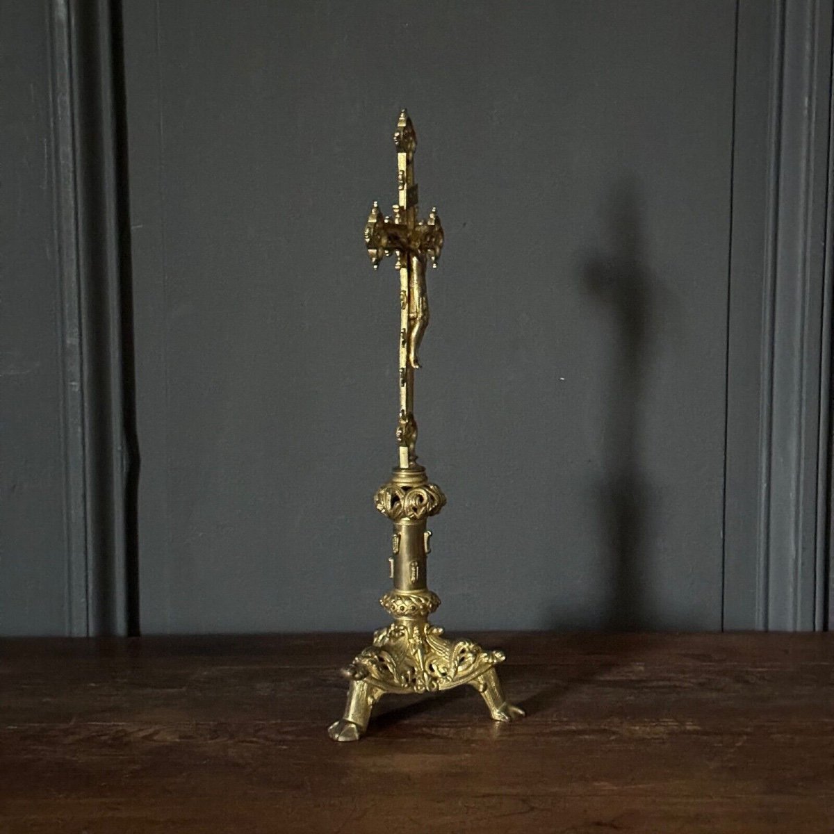 19th Century Napoleon III Gilded Bronze Crucifix-photo-2