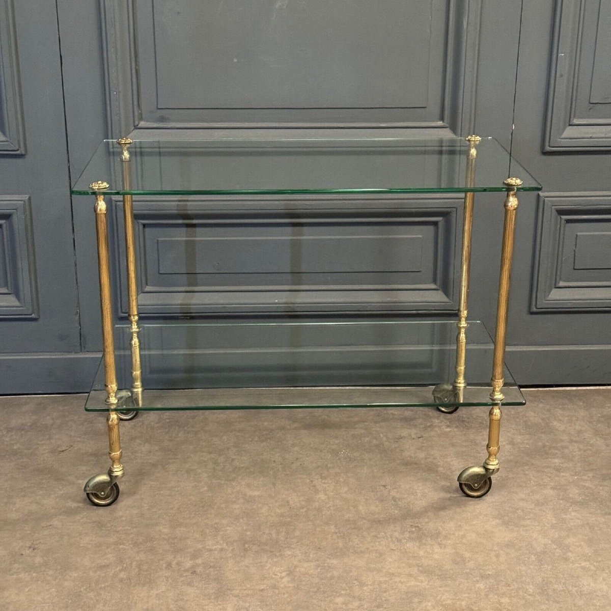 1960 Rolling Bar With Two Glass And Gilded Brass Trays-photo-2