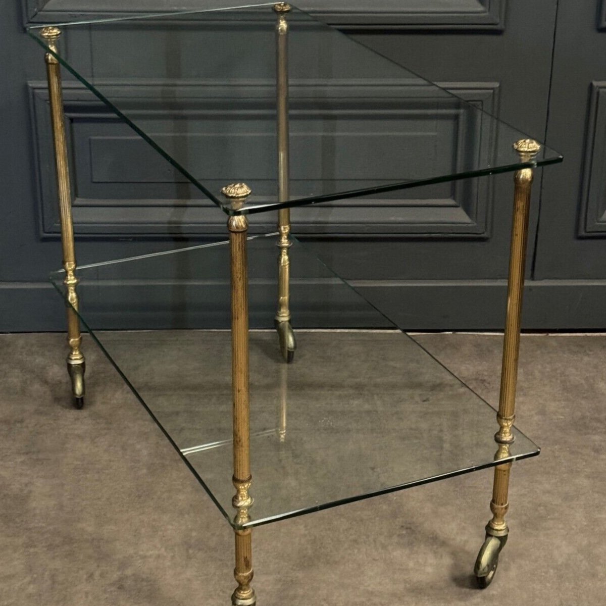 1960 Rolling Bar With Two Glass And Gilded Brass Trays