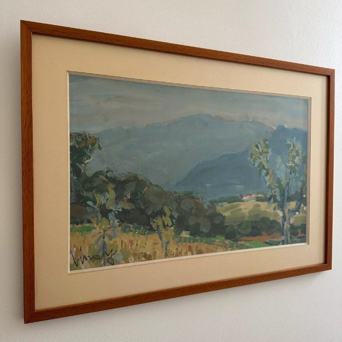 Watercolor On Paper By Jean Vinay Isère Mountain Landscape-photo-2