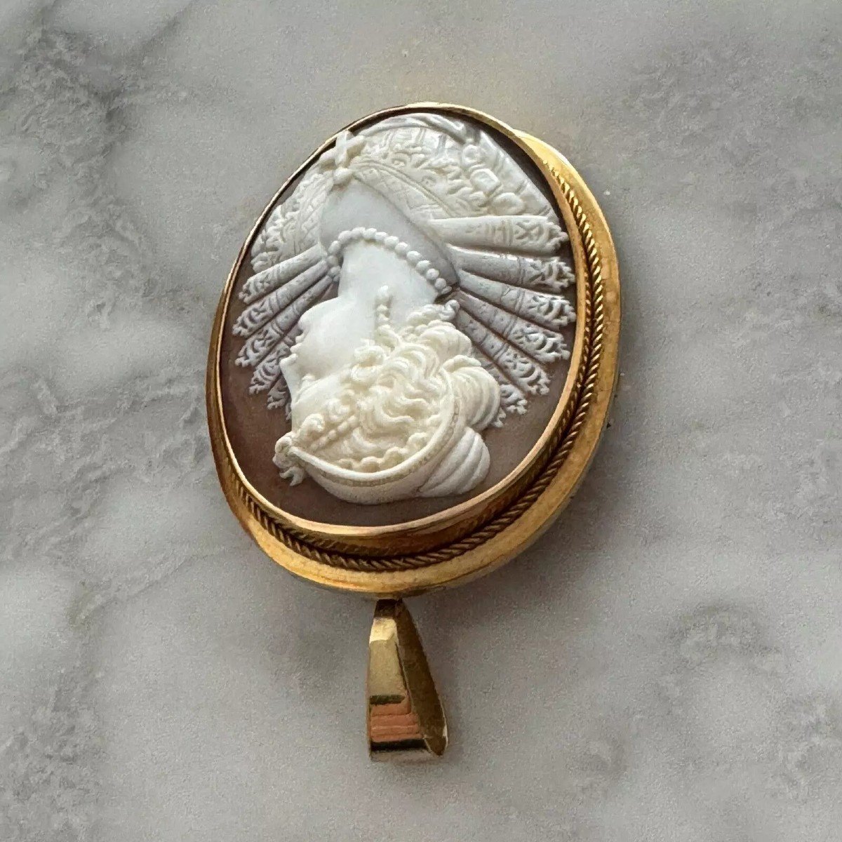 19th Century Cameo, Profile Of A Woman, Gold Mount-photo-1