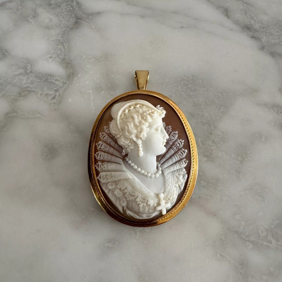 19th Century Cameo, Profile Of A Woman, Gold Mount