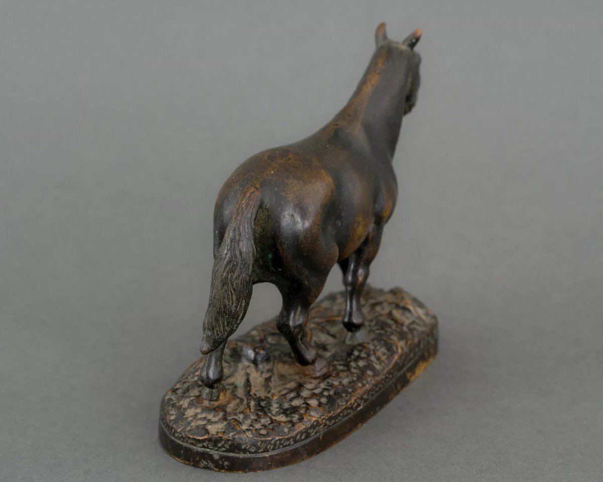 19th Century Miniature Bronze Draft Horse With Dark Brown Patina-photo-5