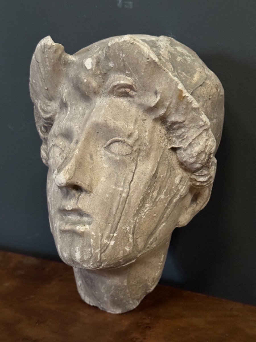 Antique Plaster Sculpture Of A Female Face From The Early 20th Century