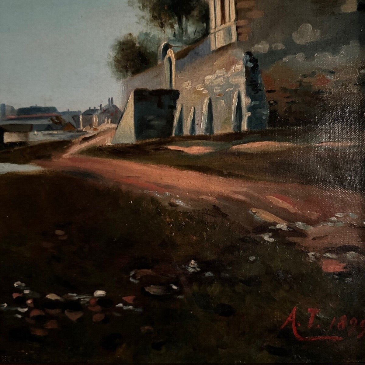 Oil On Canvas Riverside Late 19th Century Monogram At-photo-5