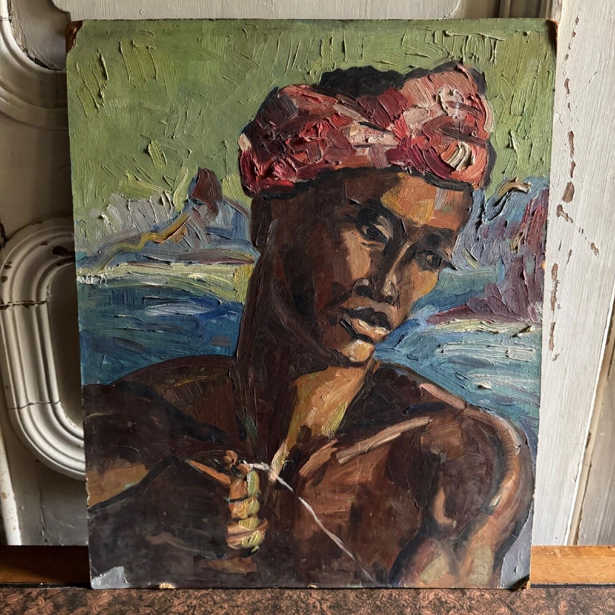 Oil On Panel Portrait Of A Comorian Woman At Work 1950-photo-2