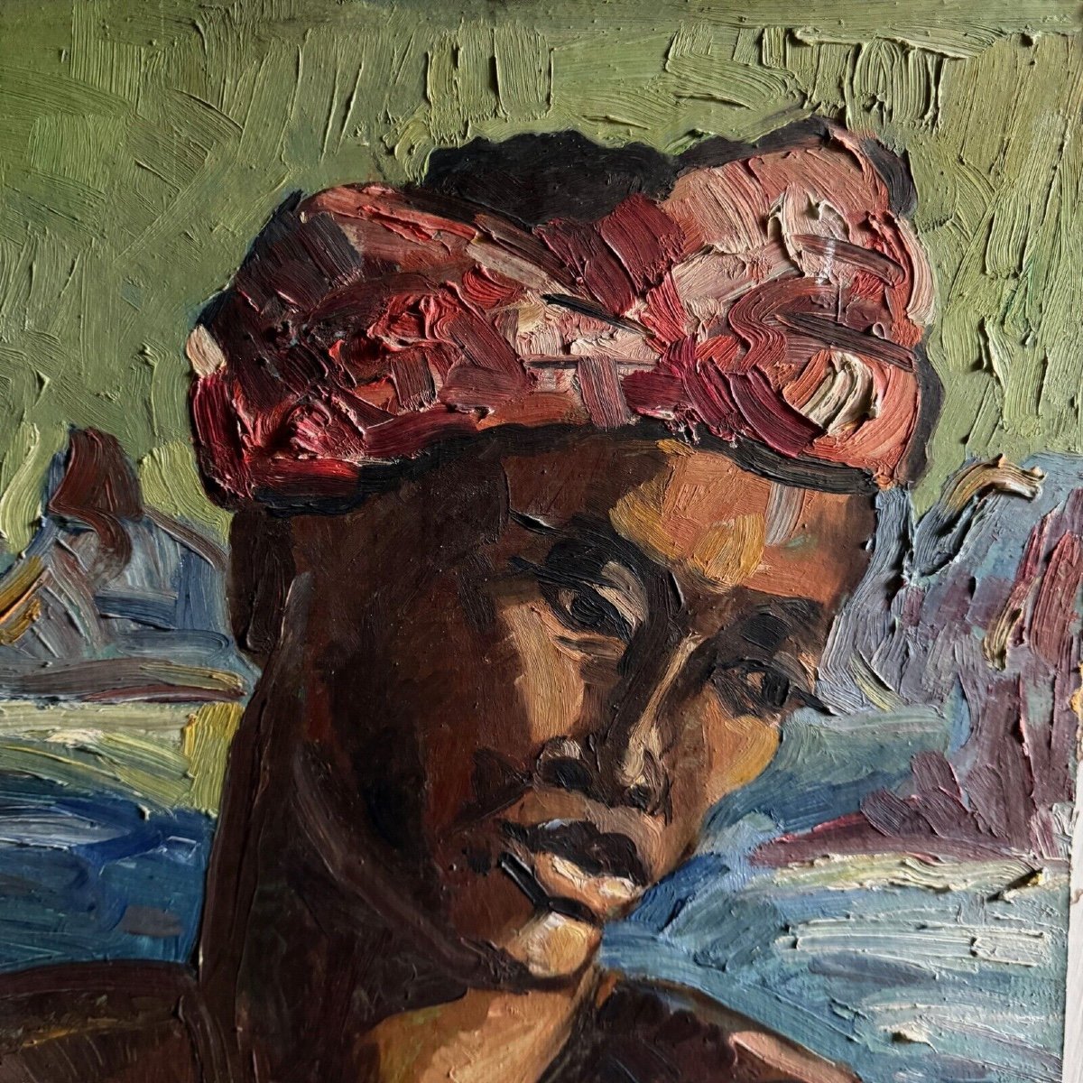 Oil On Panel Portrait Of A Comorian Woman At Work 1950-photo-3