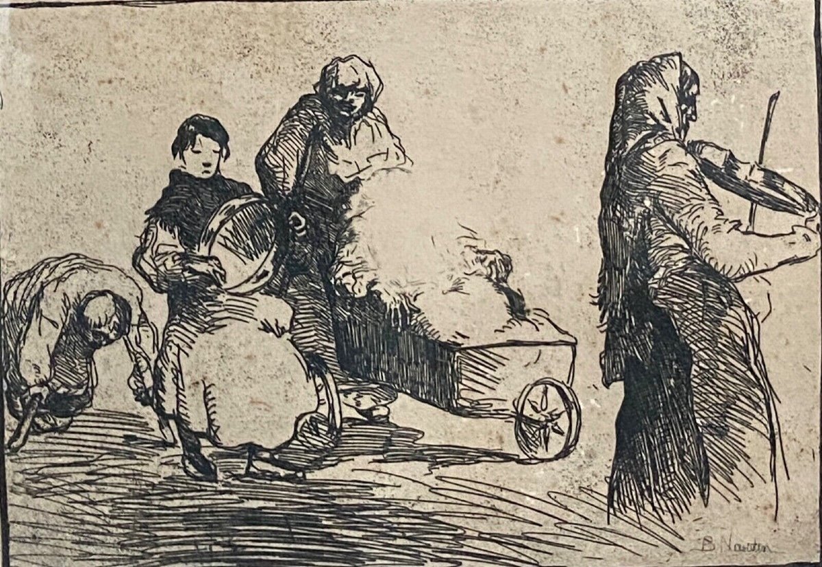 19th Century Engraving Of A Gypsy Family By B. Noureten-photo-2