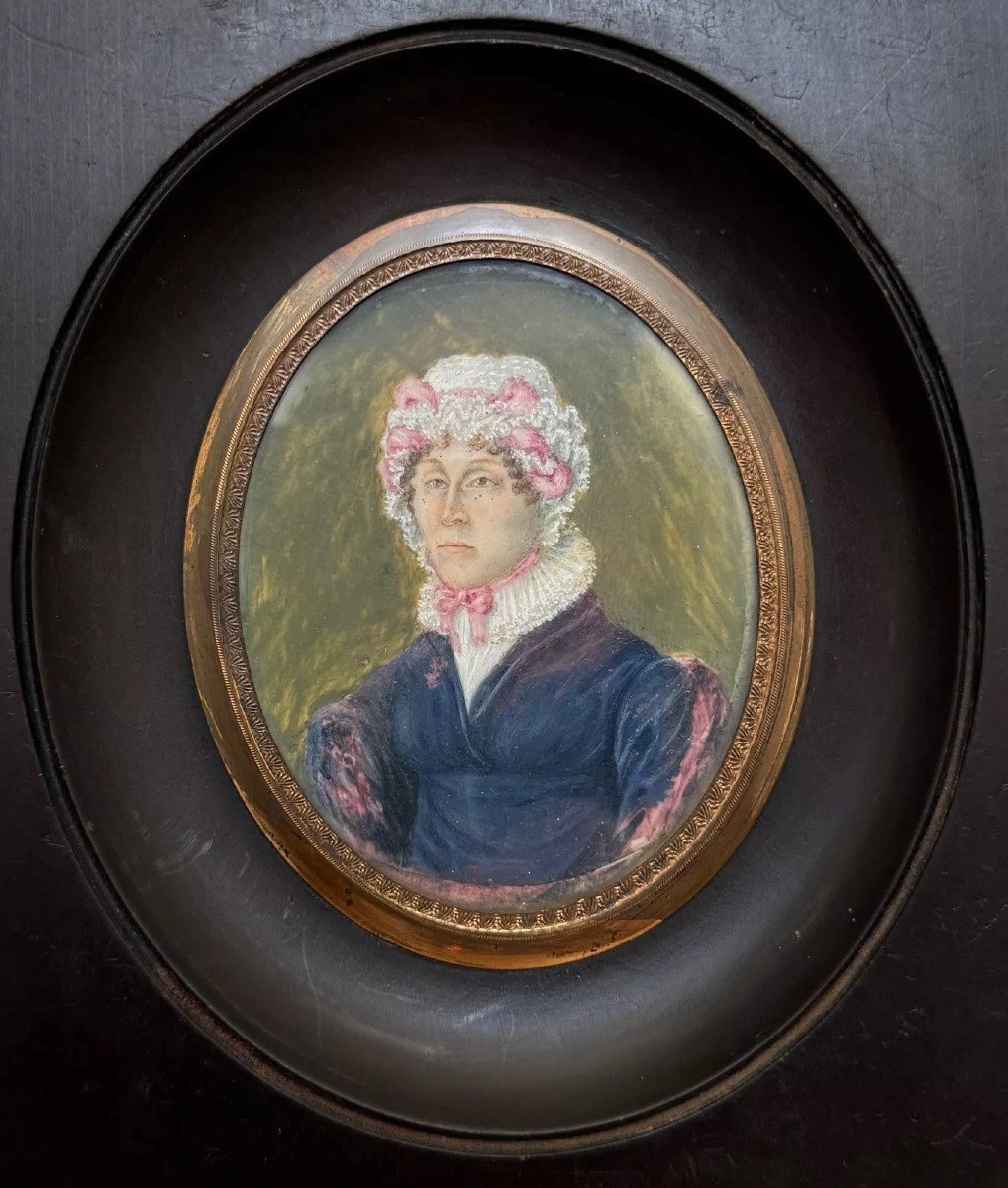 Miniature Portrait Of A Woman With A Headdress, First Part Of The 19th Century-photo-3