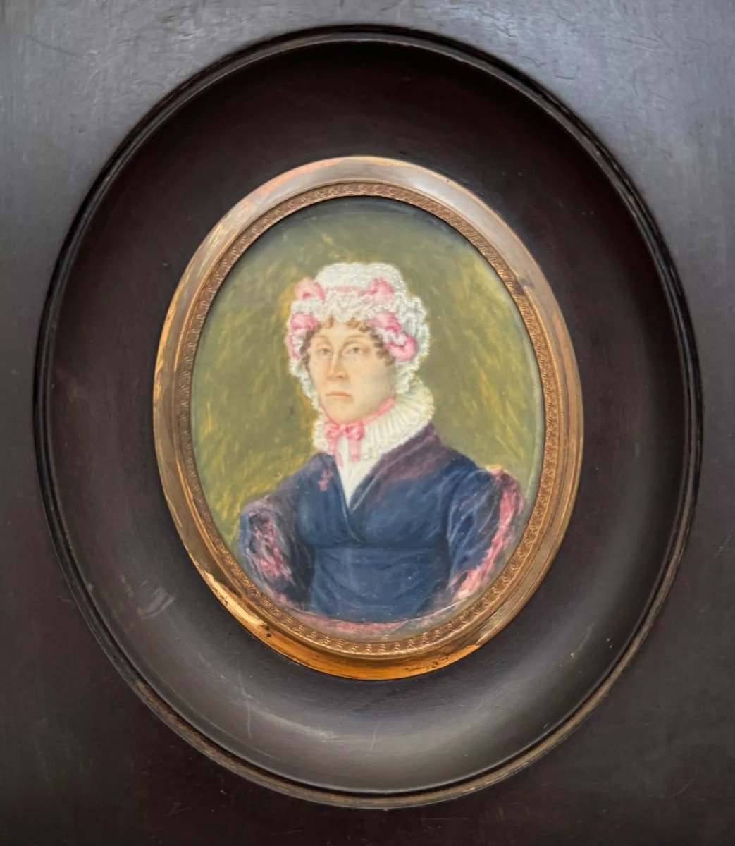 Miniature Portrait Of A Woman With A Headdress, First Part Of The 19th Century-photo-4