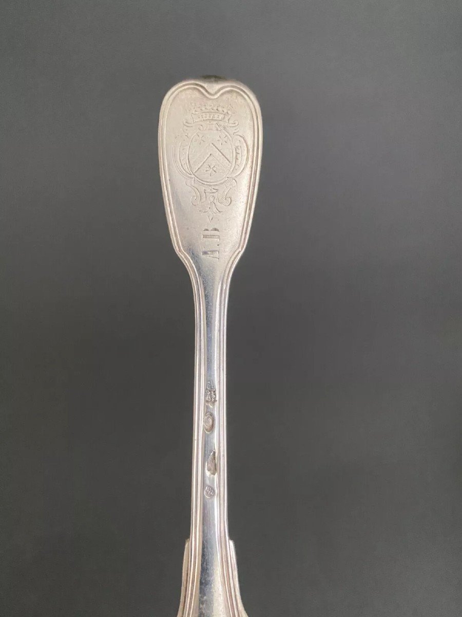 18th Century Solid Silver Stew Spoon With Fermiers Généraux Hallmarks-photo-1