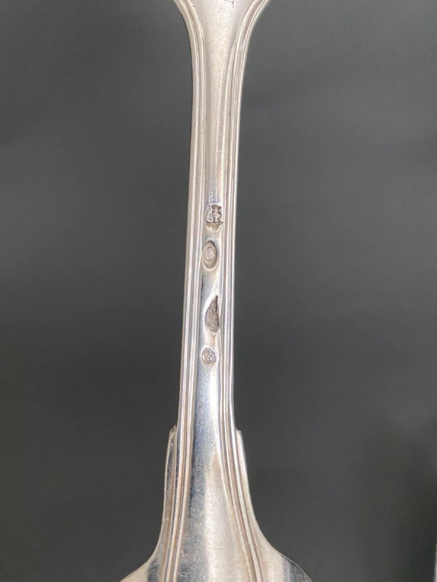 18th Century Solid Silver Stew Spoon With Fermiers Généraux Hallmarks-photo-3