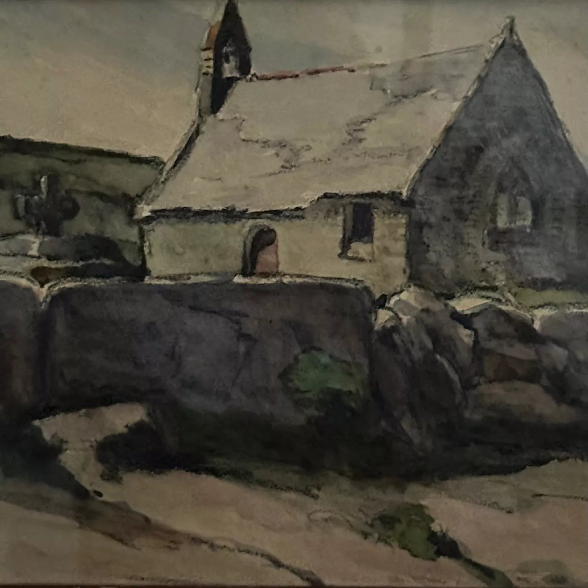 Watercolor Chapel In Porspoder 1935 By E. Vasquer-photo-4