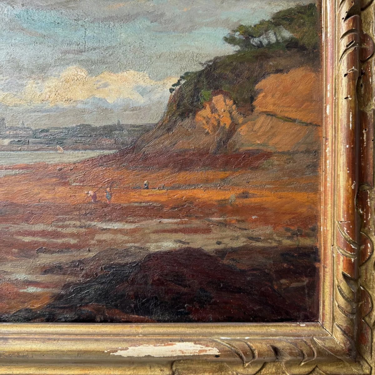 Huile sur panneau représentant une côte rocheuse par René Sergent 1921-photo-2