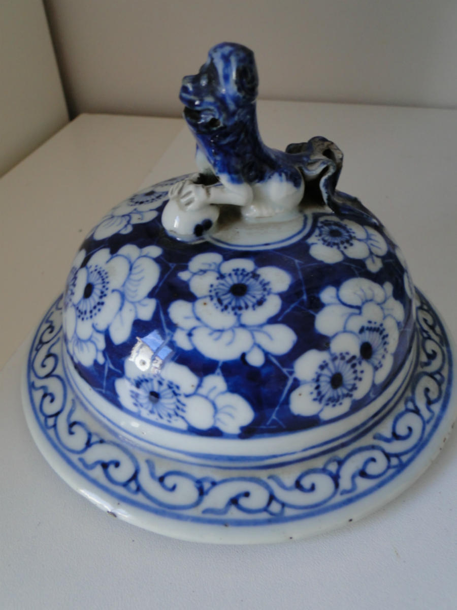 Grand Blue And White Vase China 19 Eme In State With The Dog Fo-photo-2