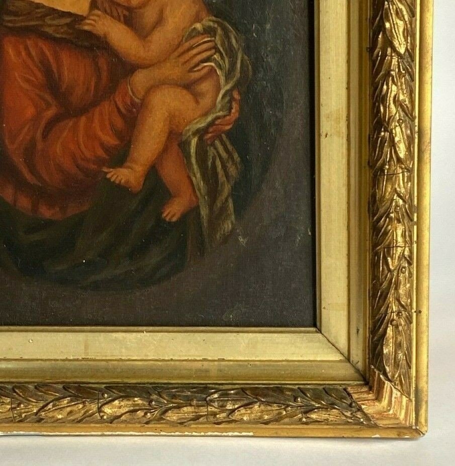 Oil On Panel Virgin Madonna XIX Eme Italian Work Golden Frame-photo-2