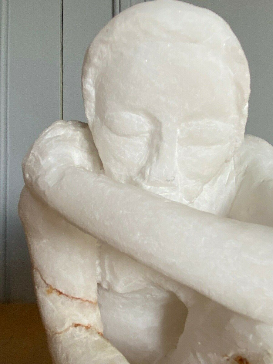 Sculpture Taille directe Pierre Onyx Femme agenouillée XXe-photo-4