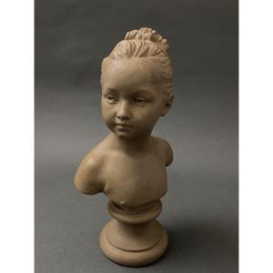 D After Jean-antoine Houdon Bust Of Louise Brongniart Terracotta Patina