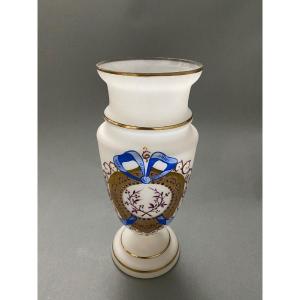 Vase En Opaline Decor Emaille Louis XVI Fin XIXe
