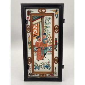 Lantern Plate Fixed Under Glass Hand Painted Iron Wood Late 19th Century