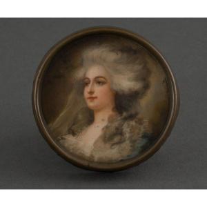 18th Century Woman Miniature 19th Century Metal Frame