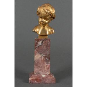 Buste d'enfant en bronze doré par Louis Sosson sur socle en marbre XIXe