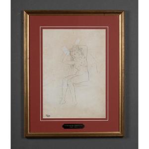 Dessin de femme nue Le Modèle par Ferdinand du Puigaudeau cadre doré