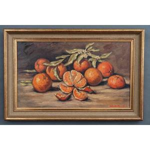 Oil On Panel Still Life With Oranges By Claude Rayol