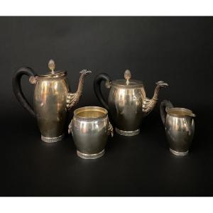 Tea And Coffee Services In Silver Metal Empire Style 20th Lebélier