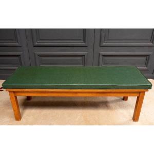 Pine Slatted Bench 1970 Green Skai Seat