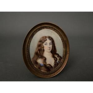 18th Century Miniature Woman With Long Hair Original Frame